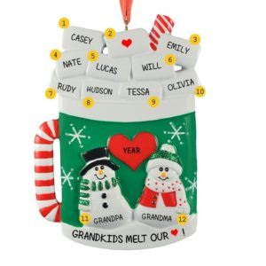 Image of Grandparents + 9 Grandkids Christmas Mug Ornament