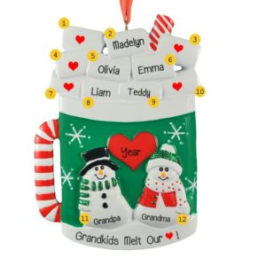 Image of Grandparents + 5 Grandkids Christmas Mug Ornament