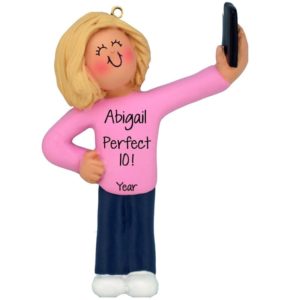 Image of BLONDE FEMALE Taking Selfie Personalized Ornament