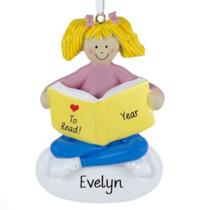 Image of Personalized Girl Reading A Book Ornament BLONDE