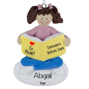 Image of Personalized Girl Reading A Book Ornament BRUNETTE