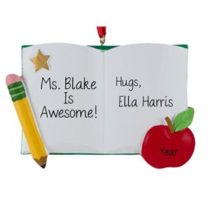 Image of Best Teacher Book Personalized Ornament
