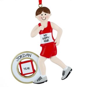 Image of Male Runner Red Shorts Personalized Ornament BROWN Hair
