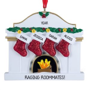 Image of Four Roommates Stockings On White Fireplace Ornament
