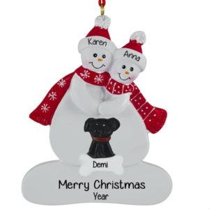 Image of Gay / Lesbian Snow Couple + Dog Personalized Ornament