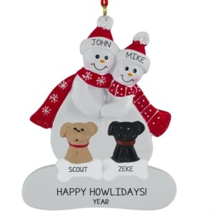 Image of Gay / Lesbian Couple + 2 Dogs Personalized Ornament