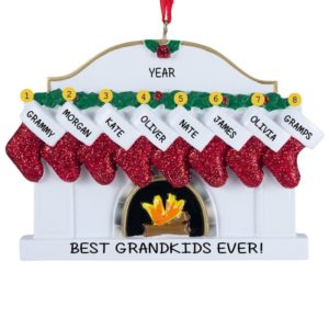 Image of Grandparents With 6 Grandkids White Mantle Personalized Ornament