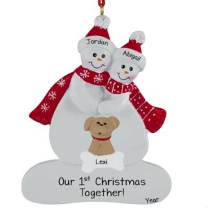 Image of Couple With New Dog 1ST Christmas Together Ornament