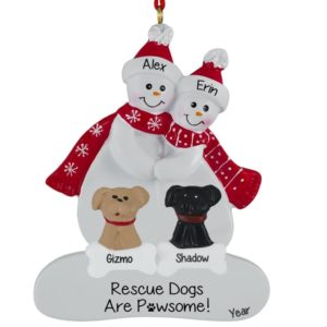Image of Couple With 2 Rescue Dogs Personalized Ornament