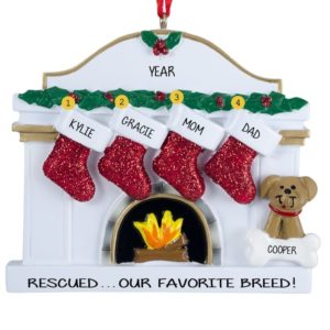 Image of Rescue Dog With Family Of 4 Fireplace Ornament
