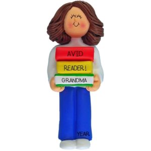 Image of Personalized Grandma Loves To Read Ornament BRUNETTE