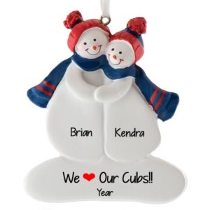 Image of Chicago Cubs Couple Personalized Ornament BLUE & RED