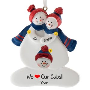 Image of Chicago Cubs Snow Family Of 3 BLUE & RED Ornament