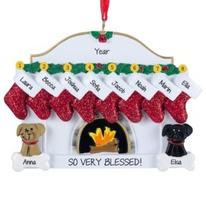 Image of Personalized 8 Grandkids + 2 Dogs Fireplace Ornament