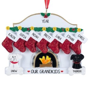 Image of Personalized 7 Grandkids + 2 Dogs Fireplace Ornament