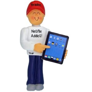 Image of Netflix Addict With iPad Personalized Ornament MALE