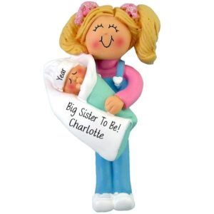 Image of Big Sister-To-Be Girl Holding Baby Ornament BLONDE