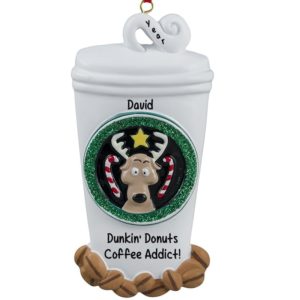 Image of Personalized Coffee Addict Reindeer Cup Ornament