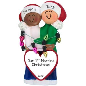 Image of African American Female Caucasian Male 1st Married Christmas Ornament