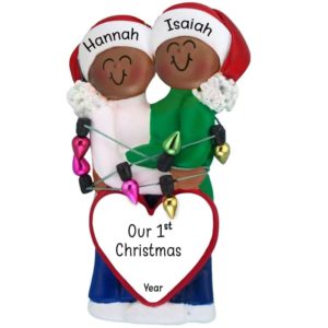Image of Personalized African American Couple's 1st Christmas Tangled In Lights Ornament