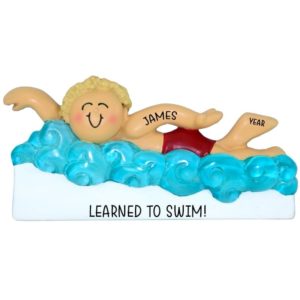 Image of Learned To Swim BLONDE BOY In Water Personalized Ornament