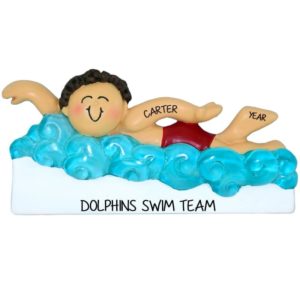 Image of Swim Team BOY With BROWN Hair In Water Ornament