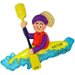 Image of Personalized Girl Kayaking Holding Paddle Ornament BLONDE
