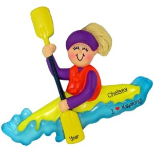 Image of I Love Kayaking BLONDE Girl Holding Paddle Ornament
