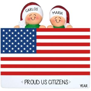 Image of Personalized Couple Proud US Citizens American Flag Ornament