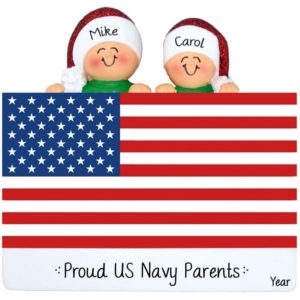Image of Personalized Proud Military Parents Atop US Flag Ornament