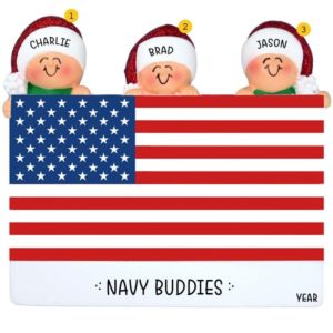 Image of Personalized 3 Best Military Buddies Atop US Flag Ornament