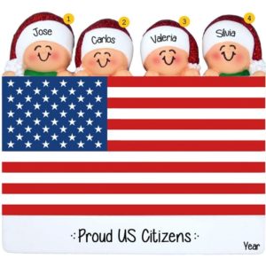 Image of Personalized Family Of 4 New US Citizens American Flag Ornament