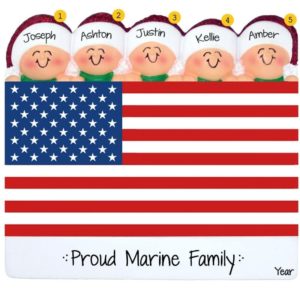 Image of Proud Military Family Of 5 Atop US Flag Ornament