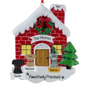 Image of Personalized 3 Pets Family Red BRICK House Ornament