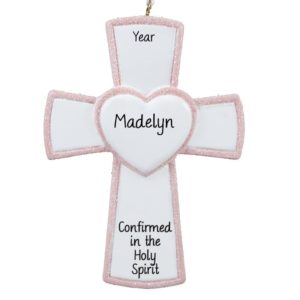 Image of Personalized Girl Confirmation PINK Cross Keepsake Ornament