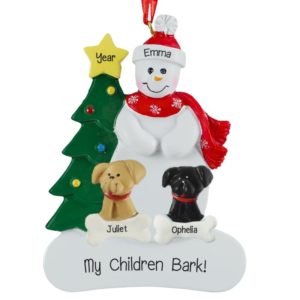 Image of Snowlady With 2 Dogs My Children Bark Ornament
