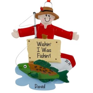 Image of Wishin' I Was Fishin Fisherman Personalized Ornament