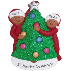 Image of African American Couple 1st Married Christmas Ornament