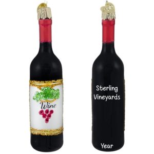 Image of Glittered Glass RED Wine Bottle With Grapes Personalized Ornament