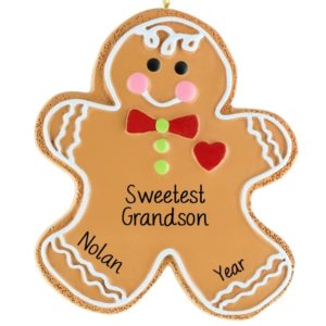 Image of Sweetest Grandson Gingerbread Man Heart & Icing Ornament