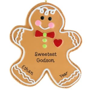 Image of Sweetest Godson Gingerbread Man Heart & Icing Ornament