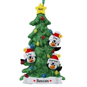 Image of Personalized 3 Best Friends Penguins Glittered Tree Ornament
