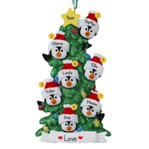 Image of Grandparents + 5 Grandkids Penguins Glittered Tree Ornament