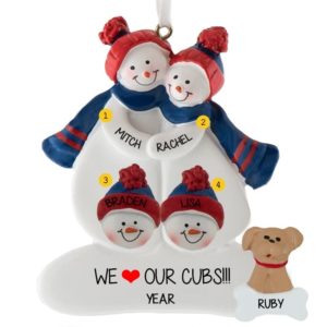 Image of Chicago Cubs Snow Family of 4 + Pet BLUE & RED Ornament