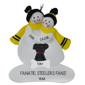 Image of Pittsburgh Steelers Couple And DOG BLACK And GOLD Ornament