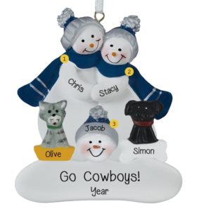 Image of Dallas Cowboys Family Of 3 + 2 Pets NAVY & SILVER Ornament