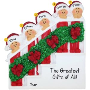 Image of Personalized 5 Grandkids On Christmasy Stairs Ornament