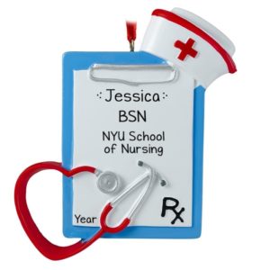 Image of Personalized Nurse Graduate Clipboard And Stethoscope Ornament