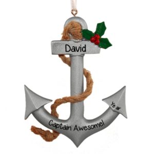 Image of Personalized Ships Anchor For Captain Ornament SILVER