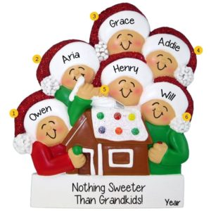 Image of Personalized 6 Grandkids Making A Gingerbread House Ornament